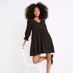 madewell | lucie v-neck smocked mini dress black oval dot s